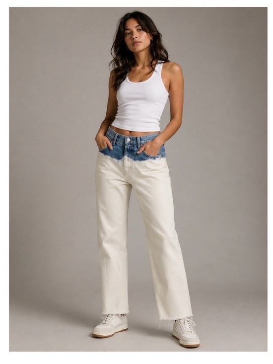 Mango Denim - MANGO MNG NWOT Two Tone Dip Dye Straight Leg Button Fly Jeans Size 6